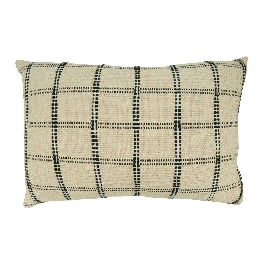 Fennco Styles Stitched Checkered Cotton Decorative Throw Pillow 20" W x 20" L - Natural Woven Square Cushion for Home, Couch, Living Room, Bedroom, Office and Holiday Décor
