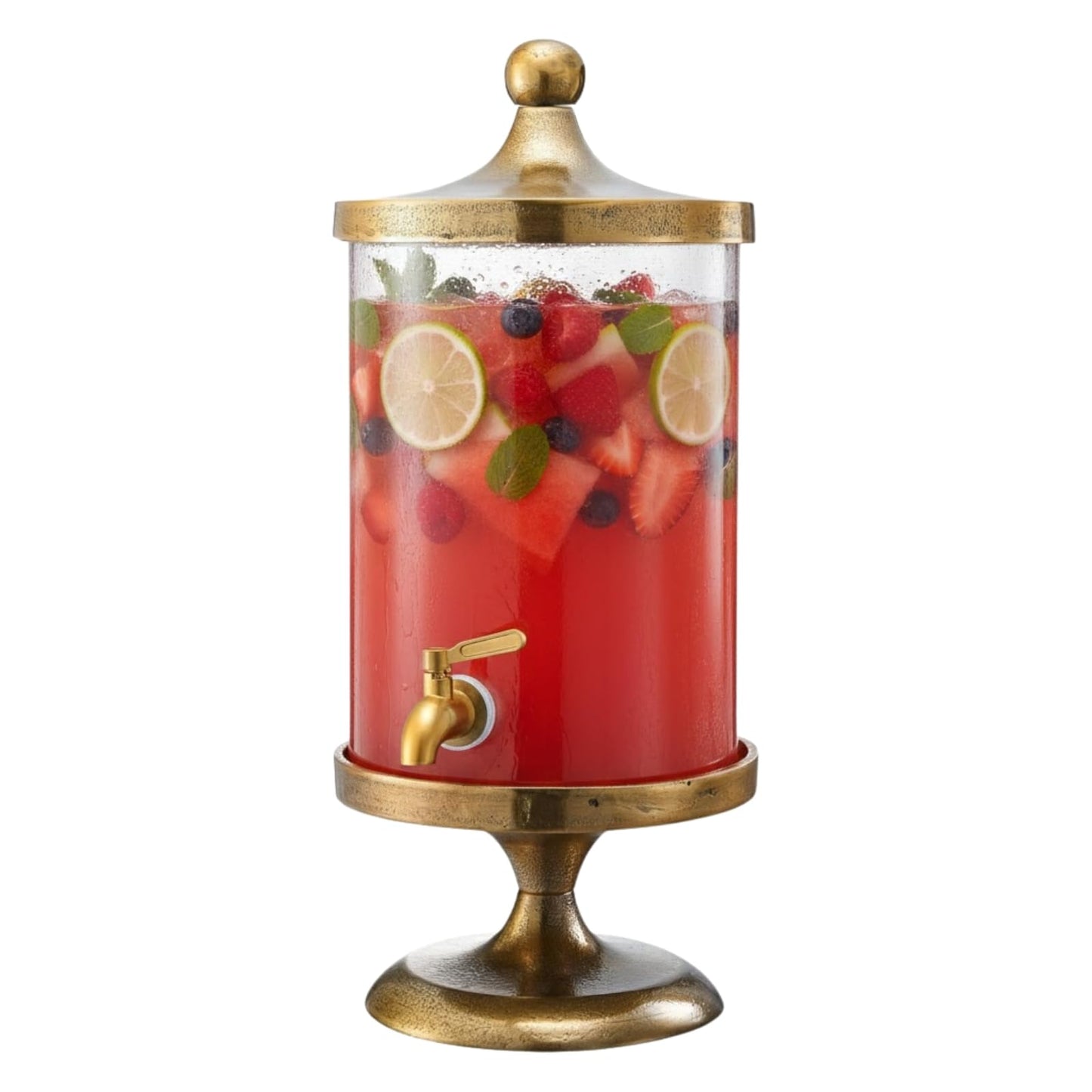 Brass Gold & Glass, 3 Gallon Beverage Dispenser w/ Bamboo Stand & Spigot, 20.1" Tall Large