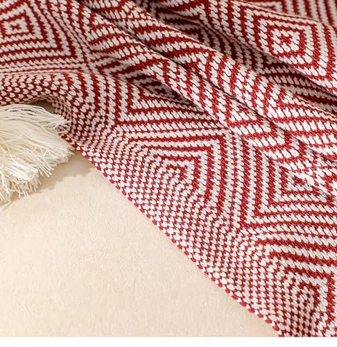 Fennco Styles Modern Diamond Knitted Throw Blanket with Tassel 50" W x 60" L – Taupe Geometric Pattern Lightweight Blanket for Couch, Bedroom, Living Room and Office Décor