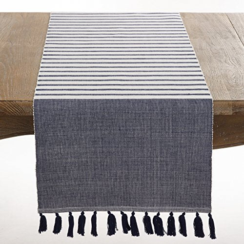 Fennco Styles Bellaria Collection Ribbed Tassel Reversible Table Linen Tablecloth