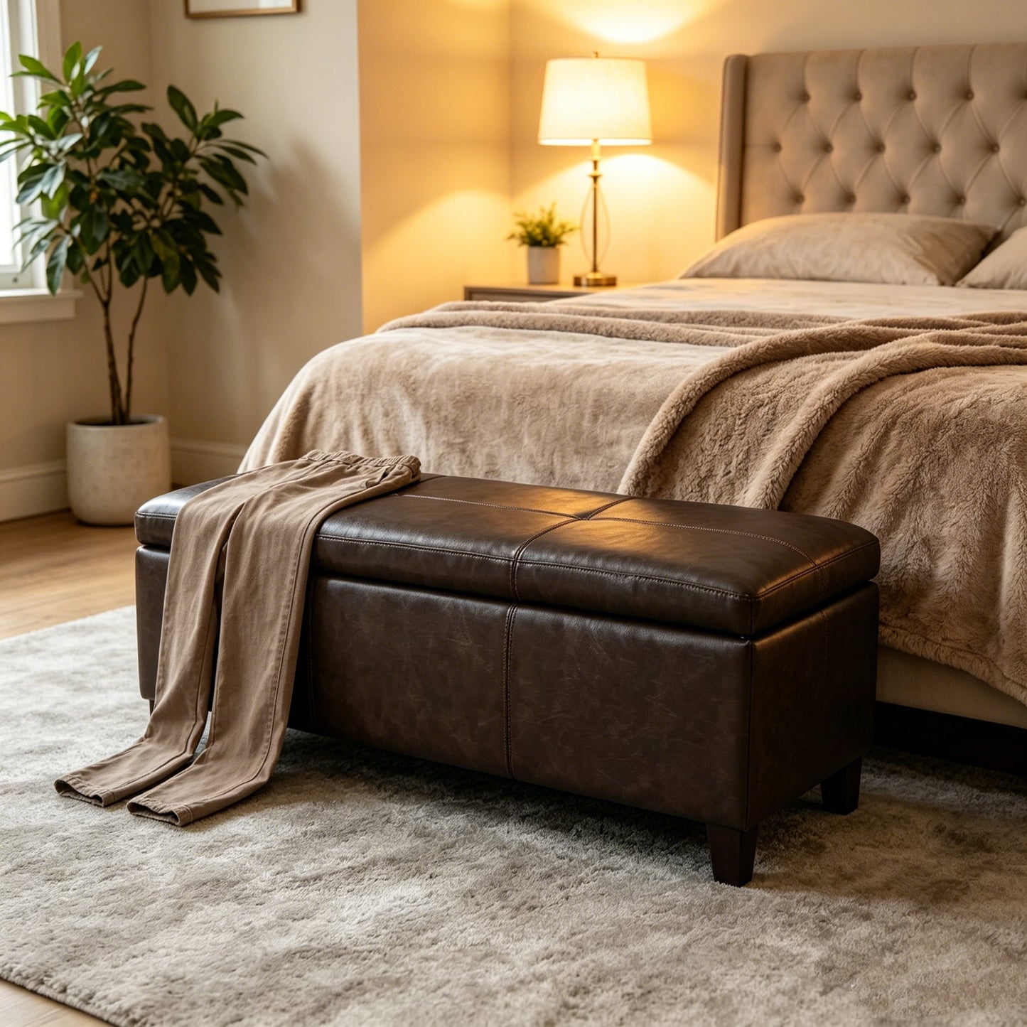 50.25 Inch Wide Contemporary Rectangle Storage Ottoman Bench