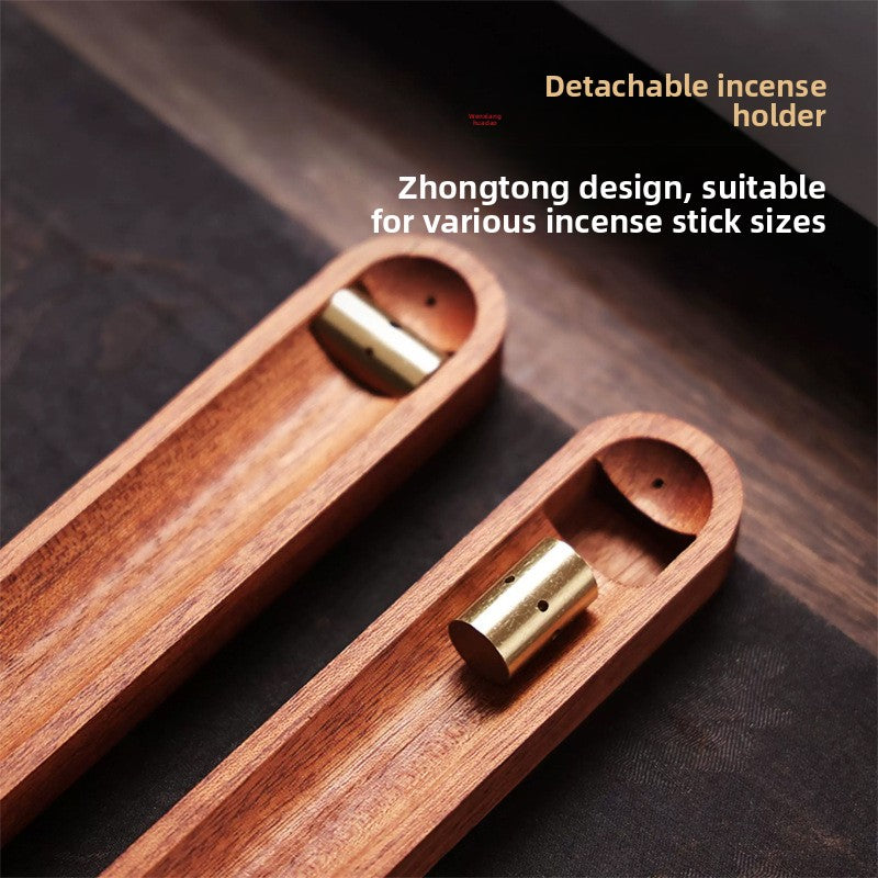 Creative Incense Holder with Three Holes, Made of Solid Walnut Wood