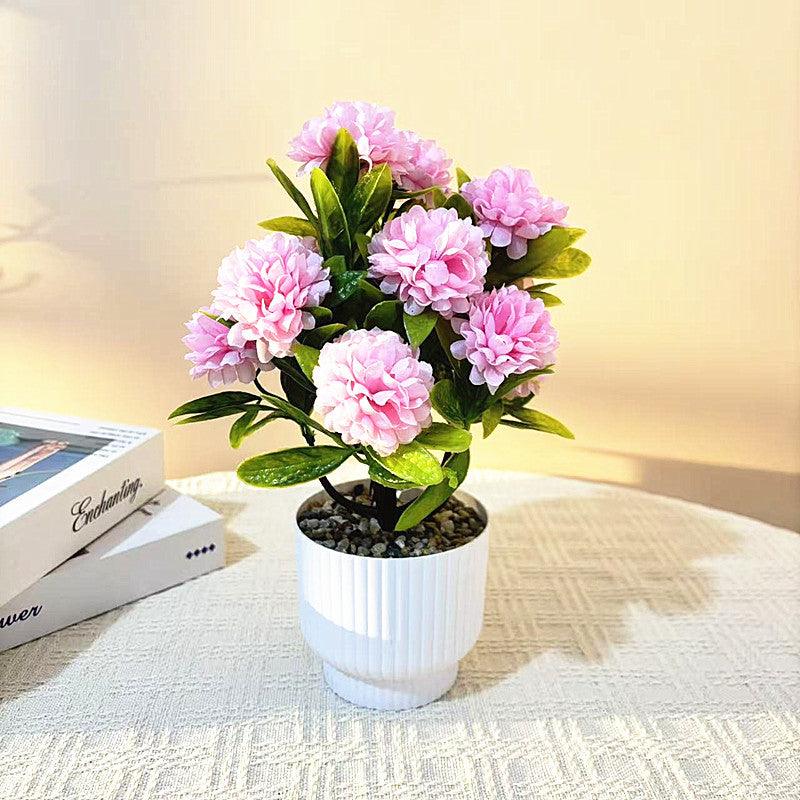 Artificial Chrysanthemum Bonsai with Stone Base
