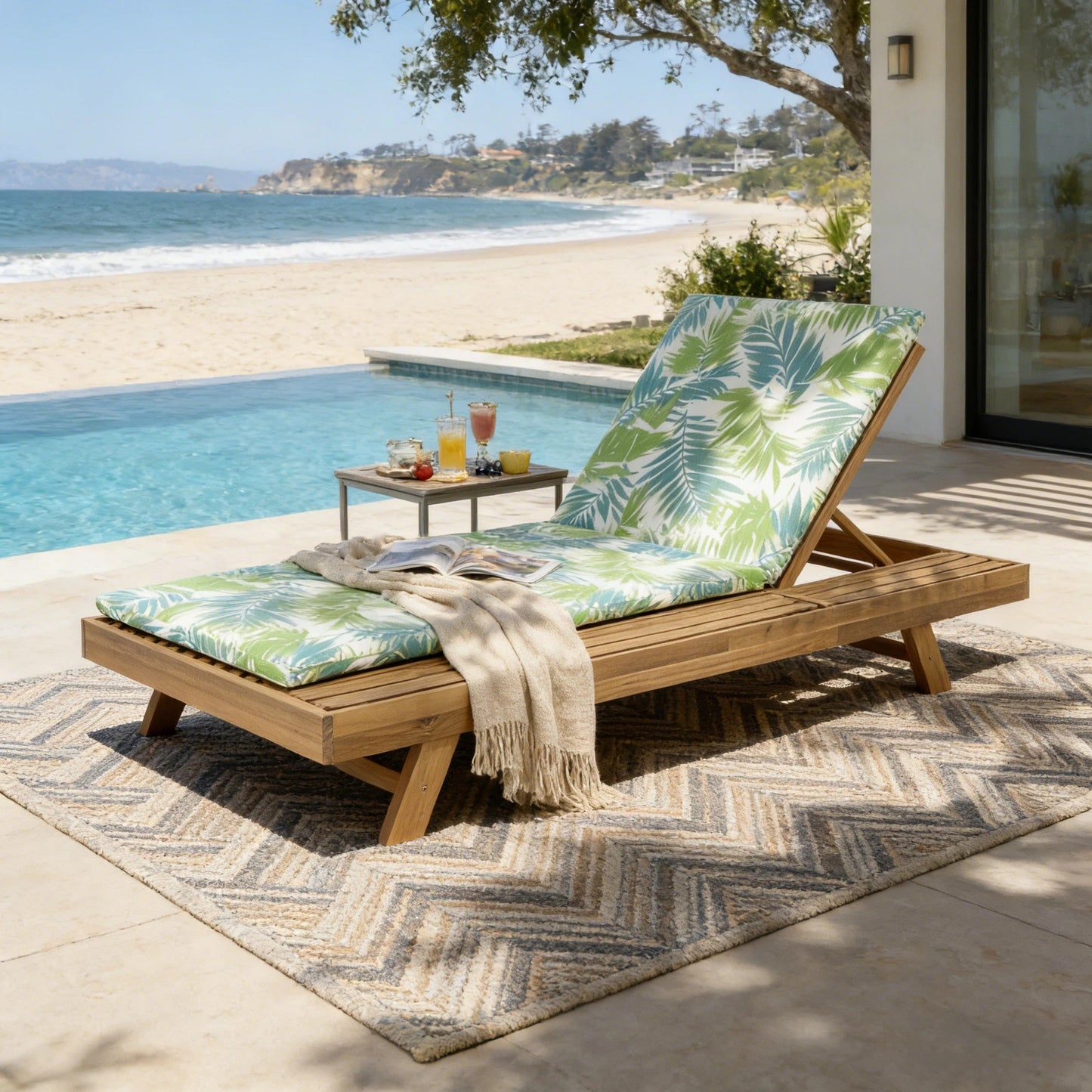 Lounge Chaise Set, Acacia Wood - Outdoor Seating