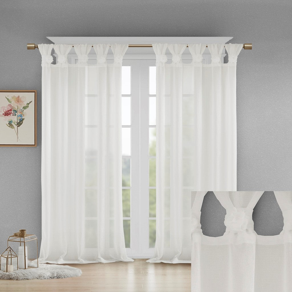 Floral Emb Hed Cuff Tab Top Solid Curtain Panel