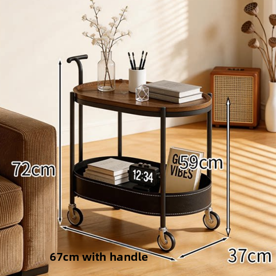 Vintage Movable Sofa Trolley Side Table with Storage