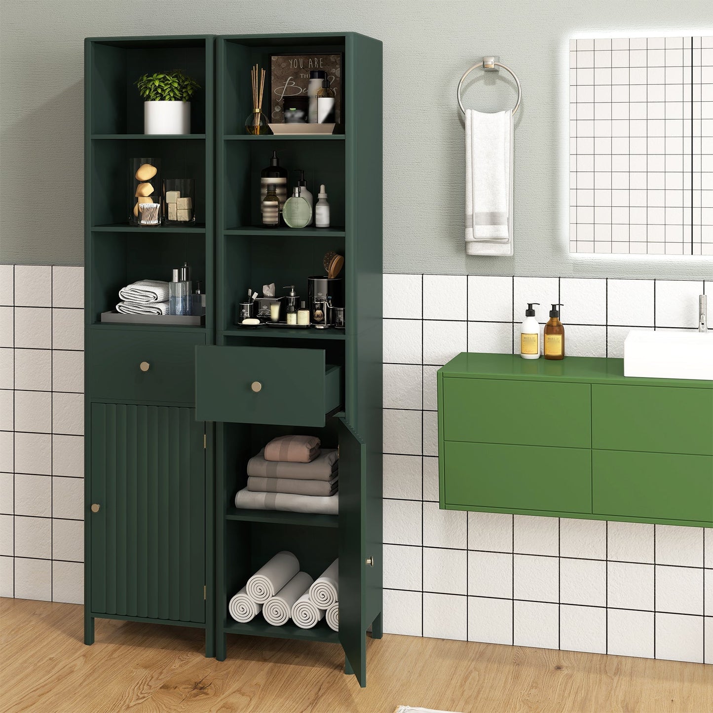 67 Inch Tall Bathroom Cabinet Narrow Floor Cabinet with Fluted Door
