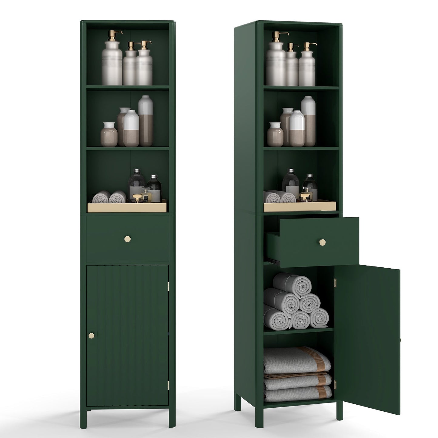 67 Inch Tall Bathroom Cabinet Narrow Floor Cabinet with Fluted Door