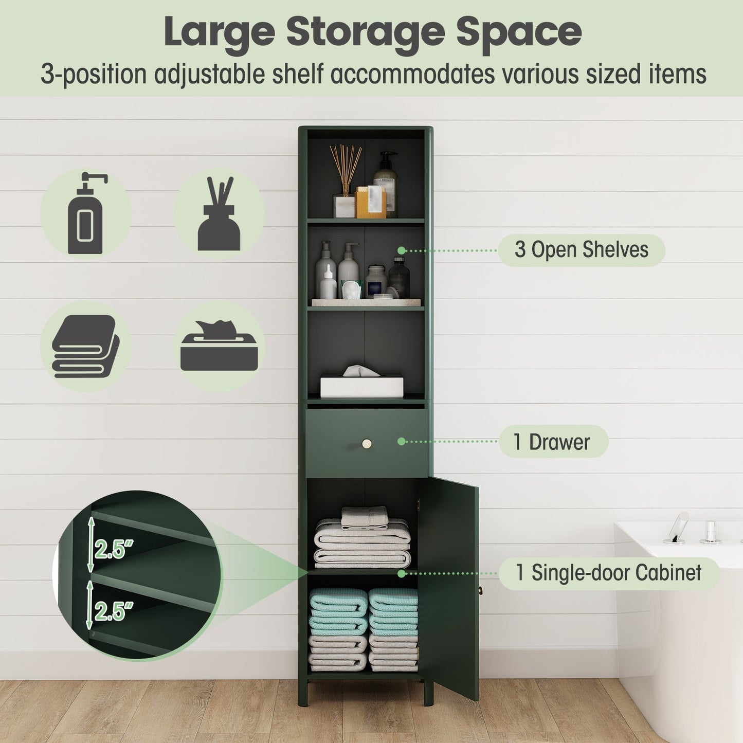 67 Inch Tall Bathroom Cabinet Narrow Floor Cabinet with Fluted Door