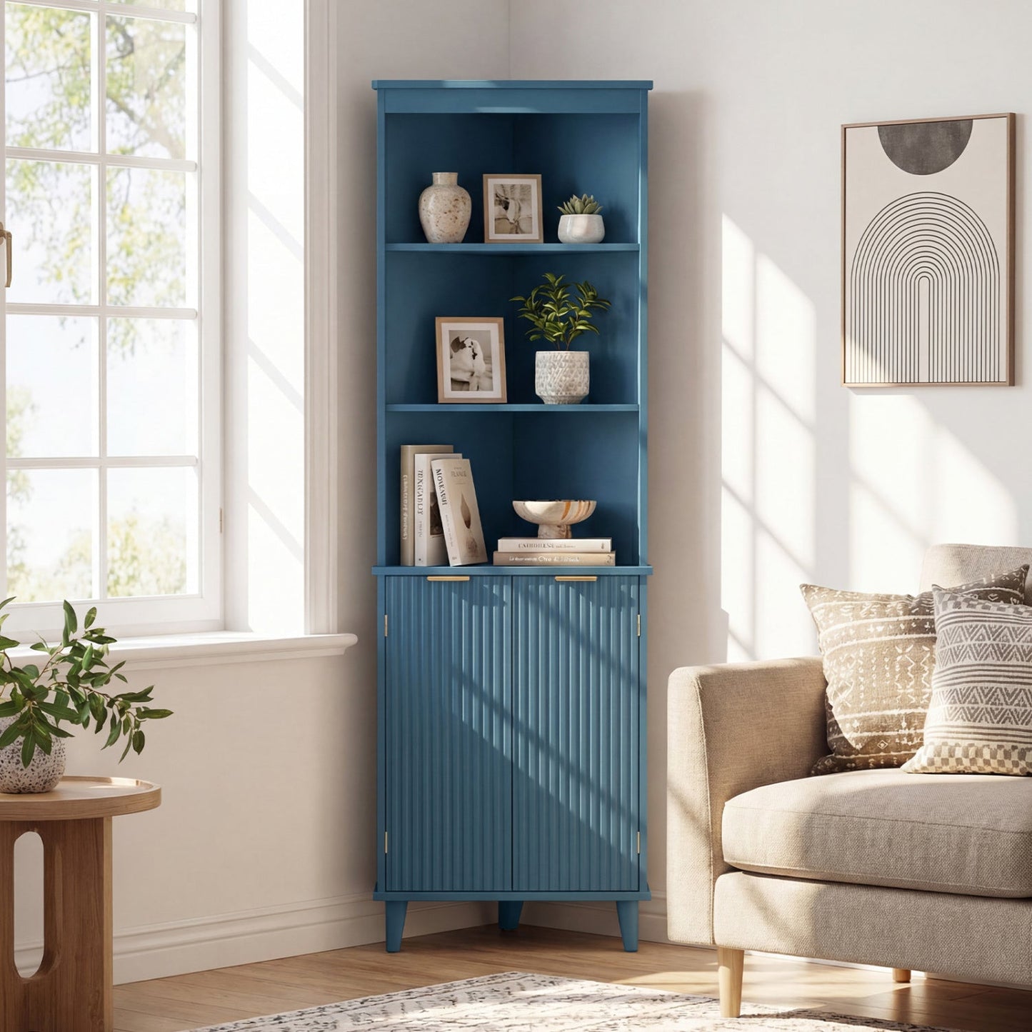 68 Inch Tall Bathroom Floor Storage Cabinet with Fluted Doors