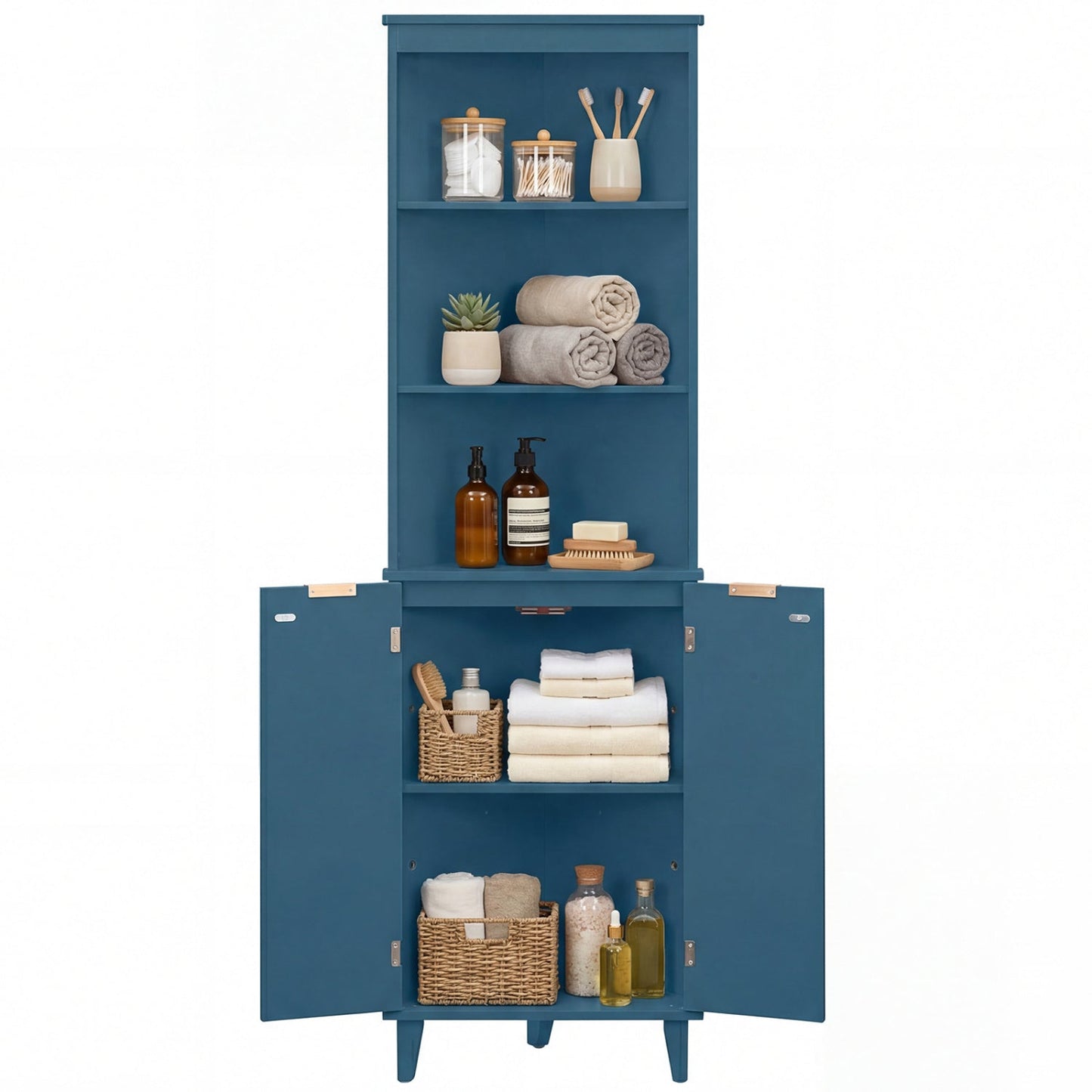 68 Inch Tall Bathroom Floor Storage Cabinet with Fluted Doors