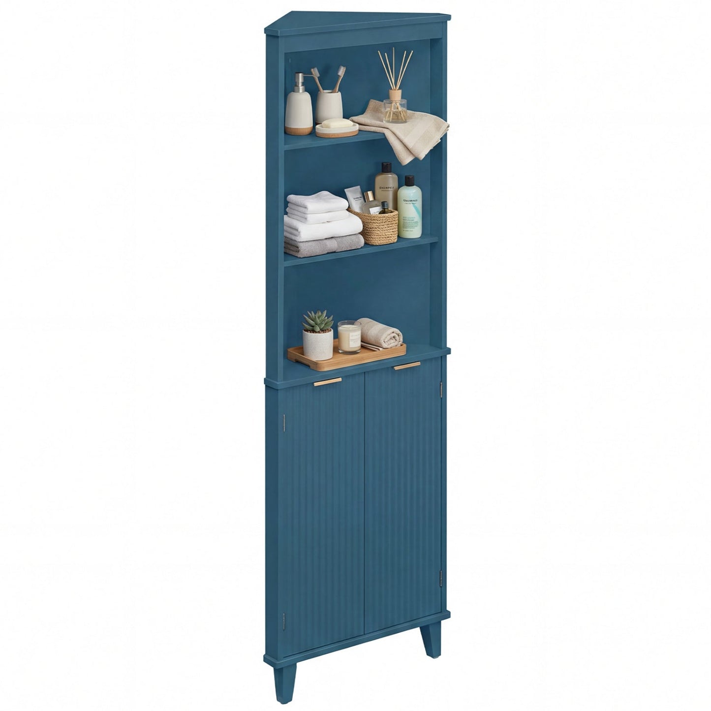 68 Inch Tall Bathroom Floor Storage Cabinet with Fluted Doors