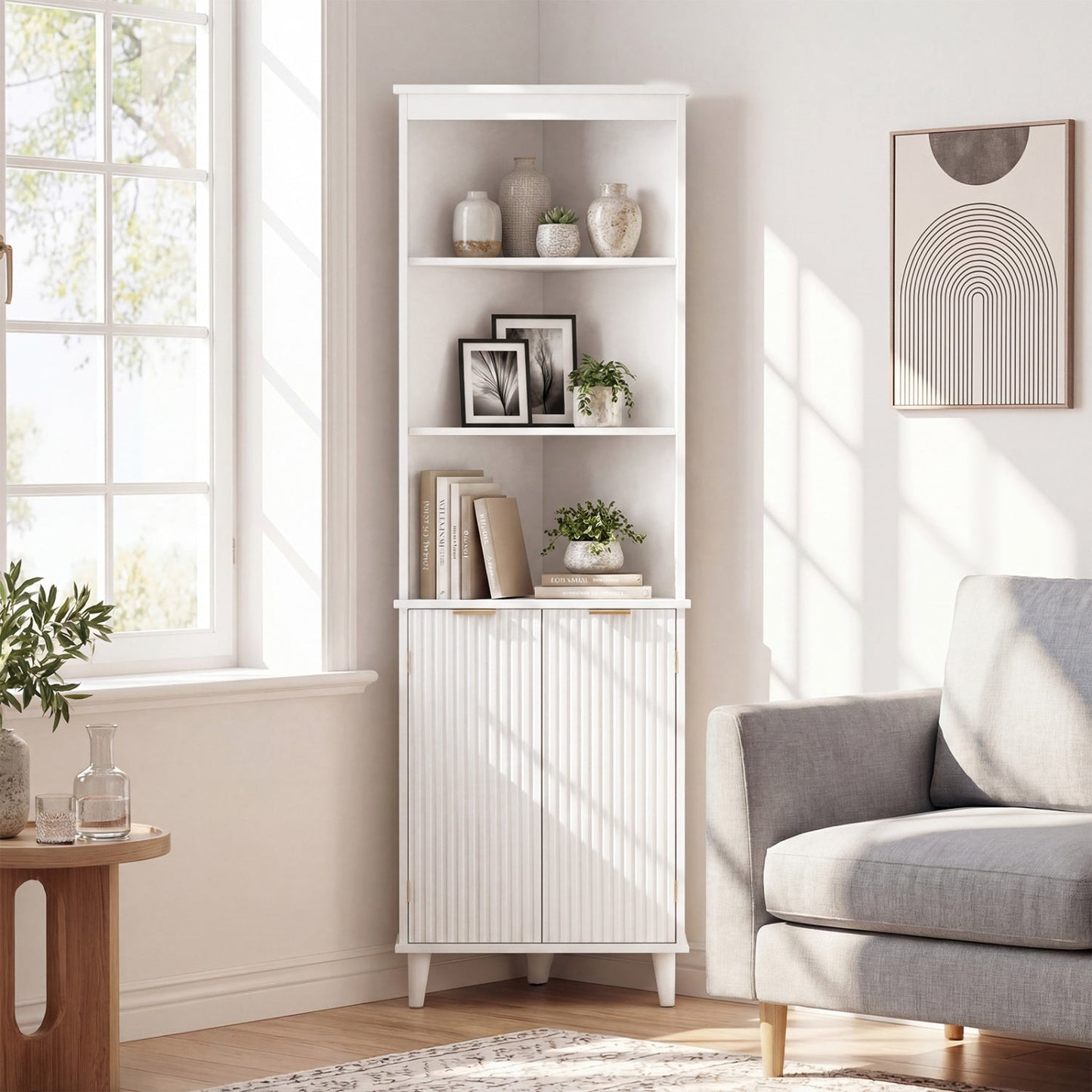 68 Inch Tall Bathroom Floor Storage Cabinet with Fluted Doors