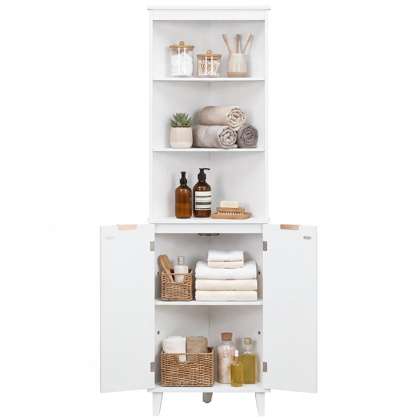 68 Inch Tall Bathroom Floor Storage Cabinet with Fluted Doors