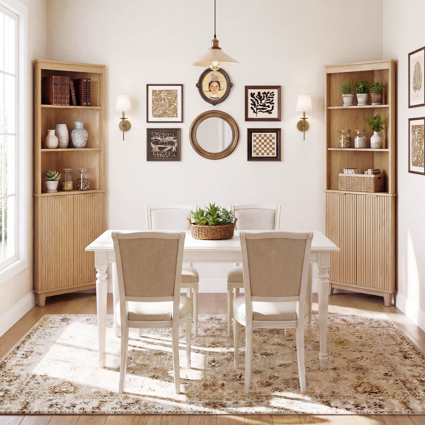 68 Inch Tall Corner Cabinet with Fluted Doors for Bathroom