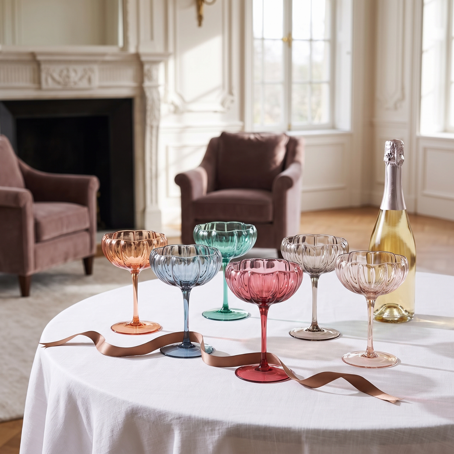 Flower Coupe Cocktail Colored Glasses | Set of 6 | Muted