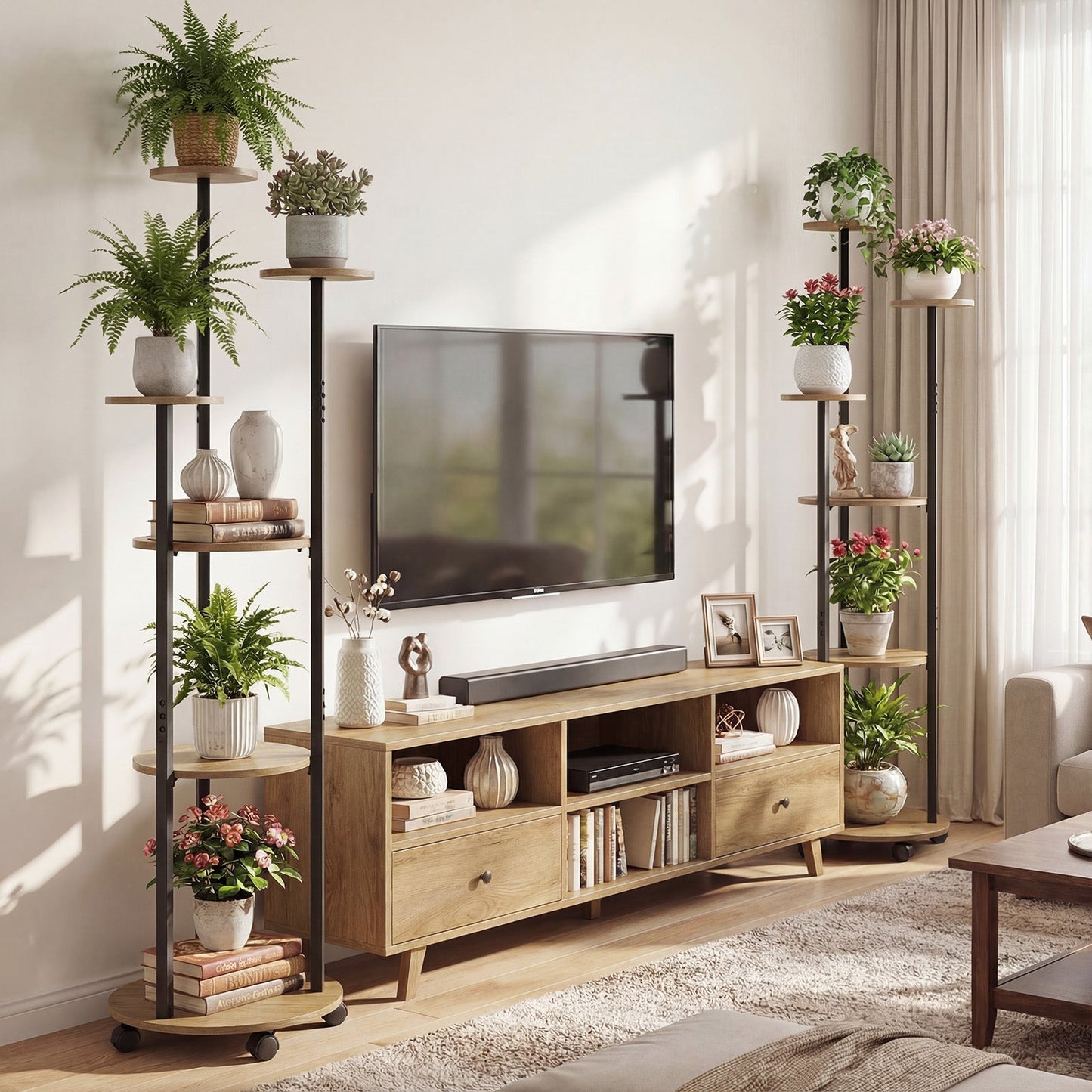 6-tier Plant Stand with RGB Light and Wheels 57inch Tall Indoor Display Shelf Flowerpot Holder