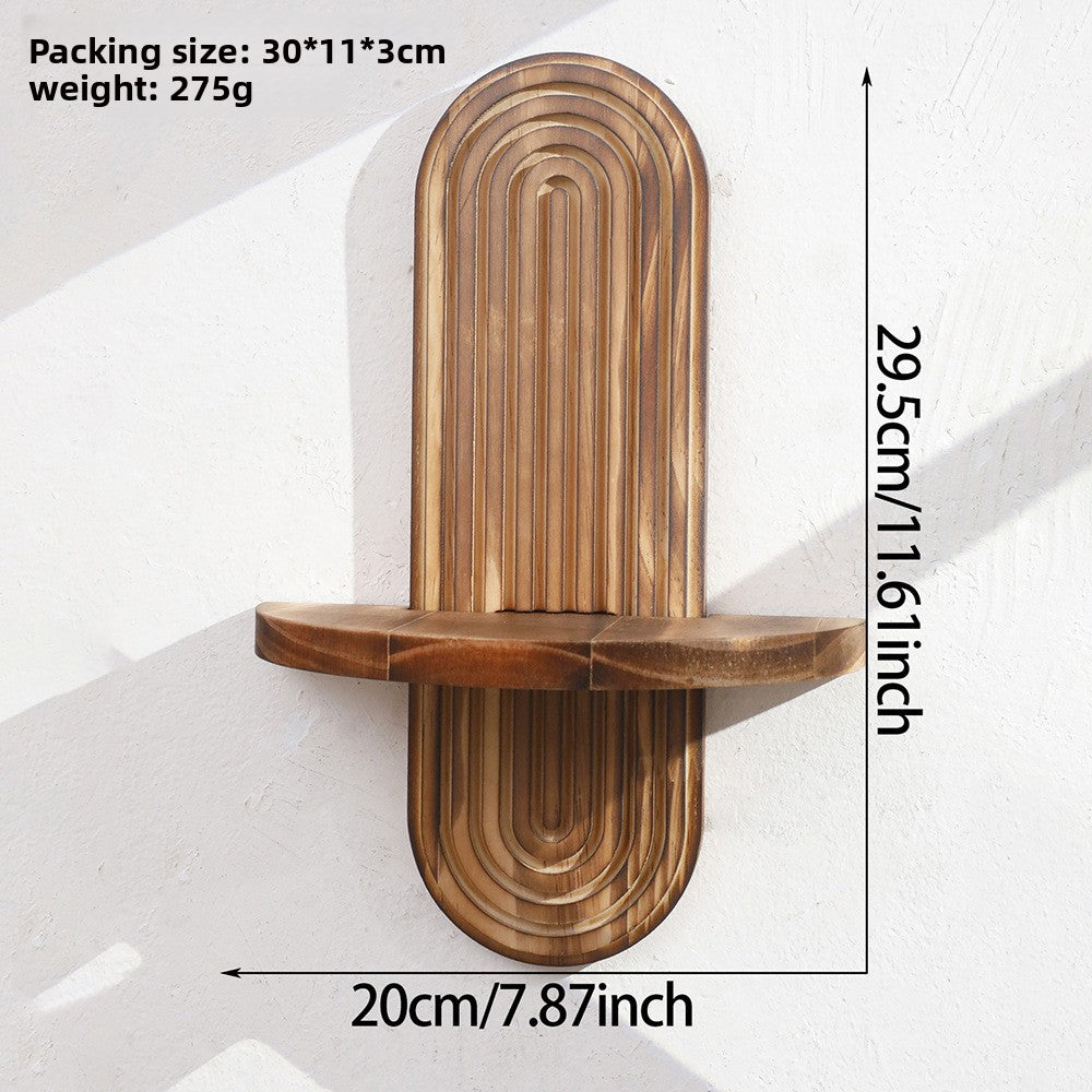 Bohemian Oval Thread Solid Wood Wall Flower Pot Storage Rack
