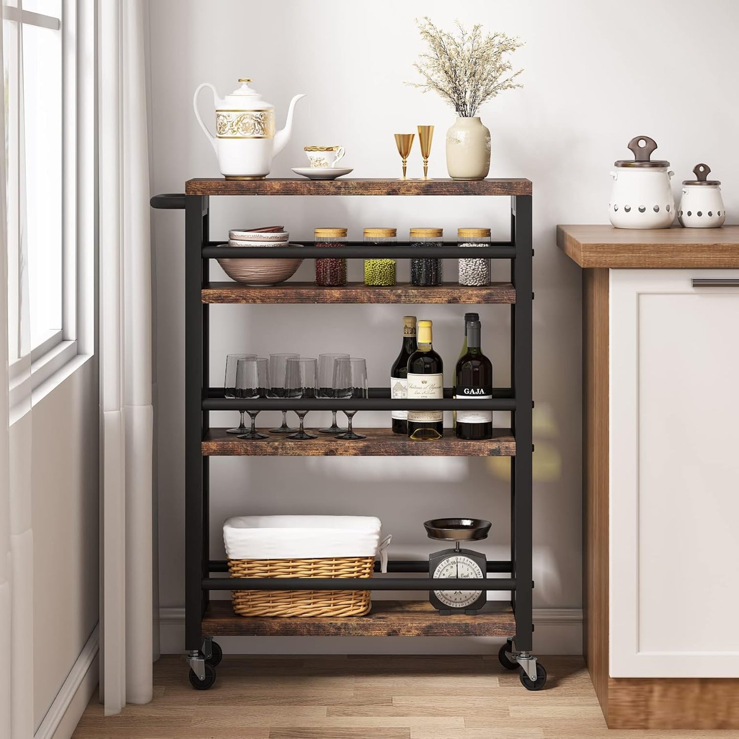 20" Slim 4-Tier Rolling Utility Cart with Wheels