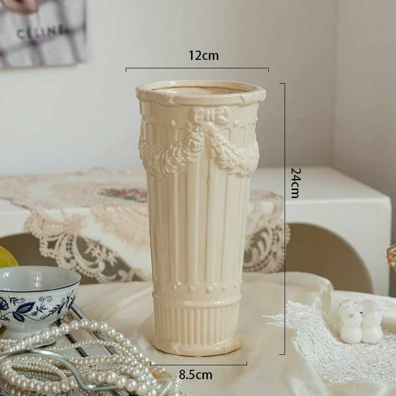 French Embossed Ceramic Flower Vase