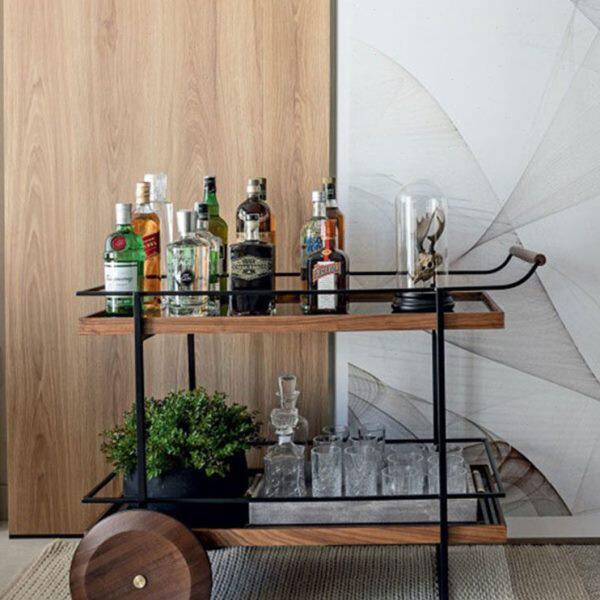 Mobile Solid Wood Side Table with Iron Accents
