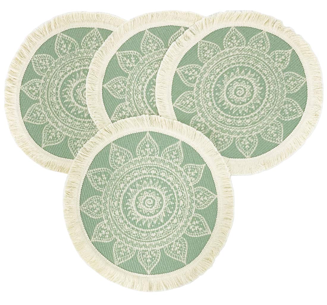 Fennco Styles Unique Dream Catcher Fringe Cotton Placemats 14-inch Round, Set of 4 - Boho Decorative Table Mats for Home Decor, Dining Table, Banquets and Special Events