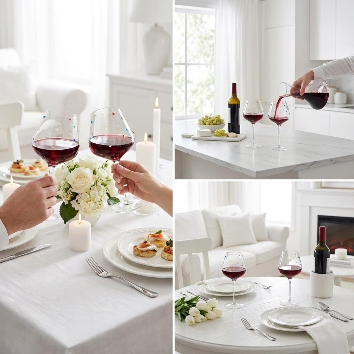 Confetti Stemmed Wine Glasses Set of 2, 20oz Multicolor Clear Glass 20oz