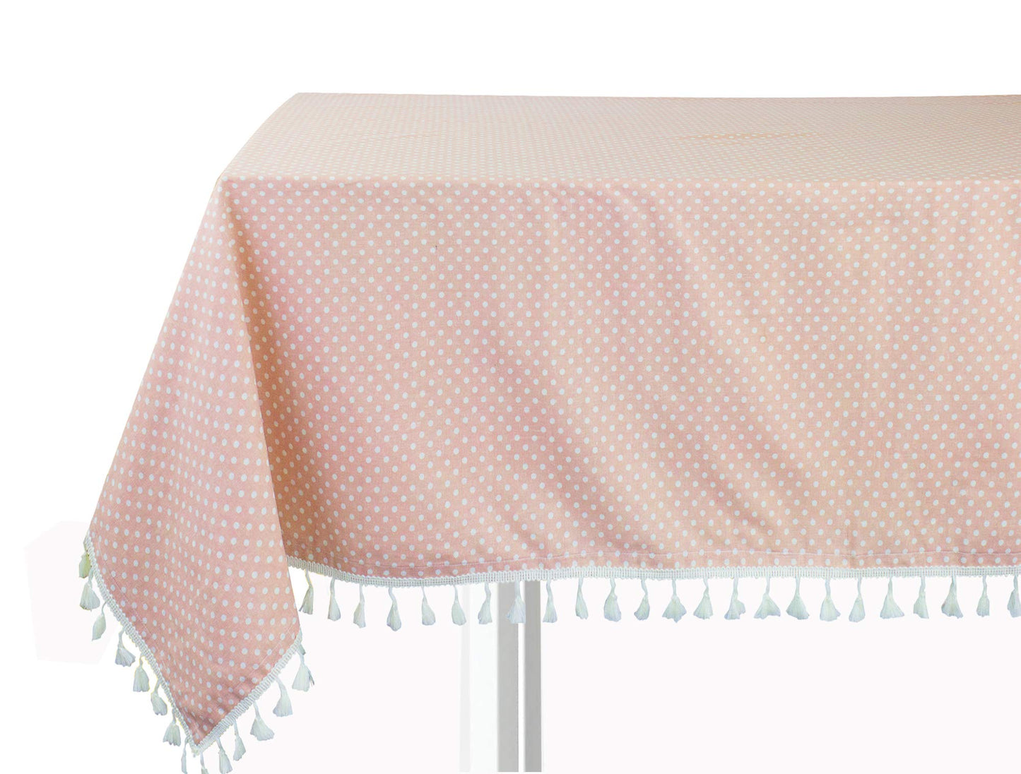 Fennco Styles Simply Striped Tassel Cotton Blend 55 x 55 Inch Tablecloth - Green Table Cover for Banquets, Holiday, Special Events, Outdoor and Home Décor