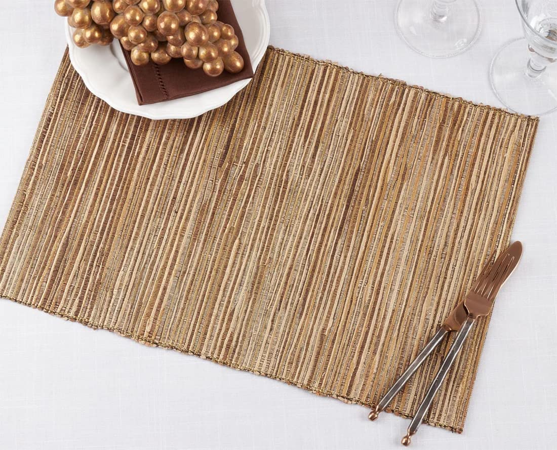 Fennco Styles Shimmering Woven Nubby Texture Water Hyacinth 14 x 20 Inch Table Placemats, Set of 4 - Turquoise Table Mats for Home Decor, Dining Table, Holidays, Home Decor, Special Events