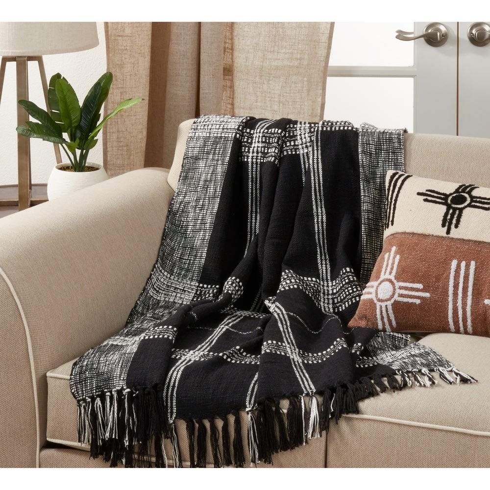 Fennco Styles Luxury Cotton Knit Plaid Modern Tassel 50 x 70 Inch Throw - Throw Blanket for Bed, Couch, Sofa, Home Décor, Ideas