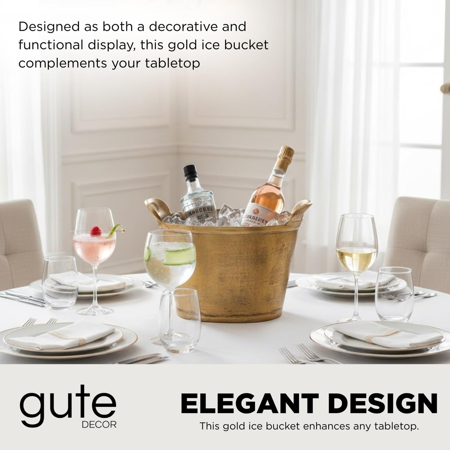 Solid Bronze Gold 12-Quart Double-Walled Insulated Ice Bucket & Champagne Cooler (13.4" x 9.45")