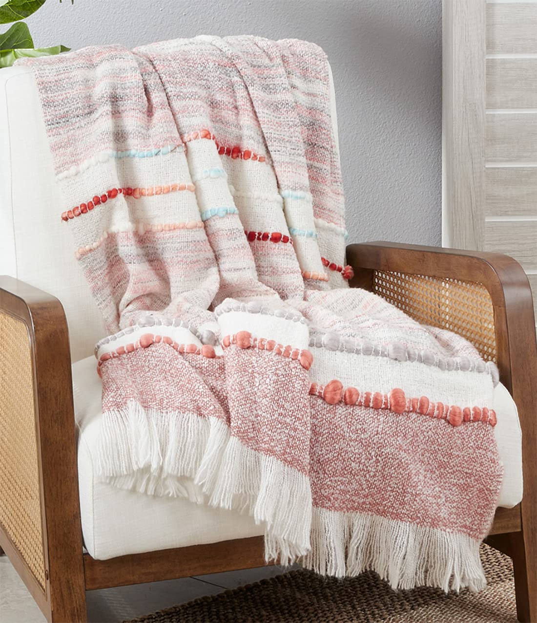 Fennco Styles Chunky Woven Striped Throw Blanket with Fringe 50" W x 60" L - Grey Textured Blanket for Couch, Bedroom, Living Room and Office Décor