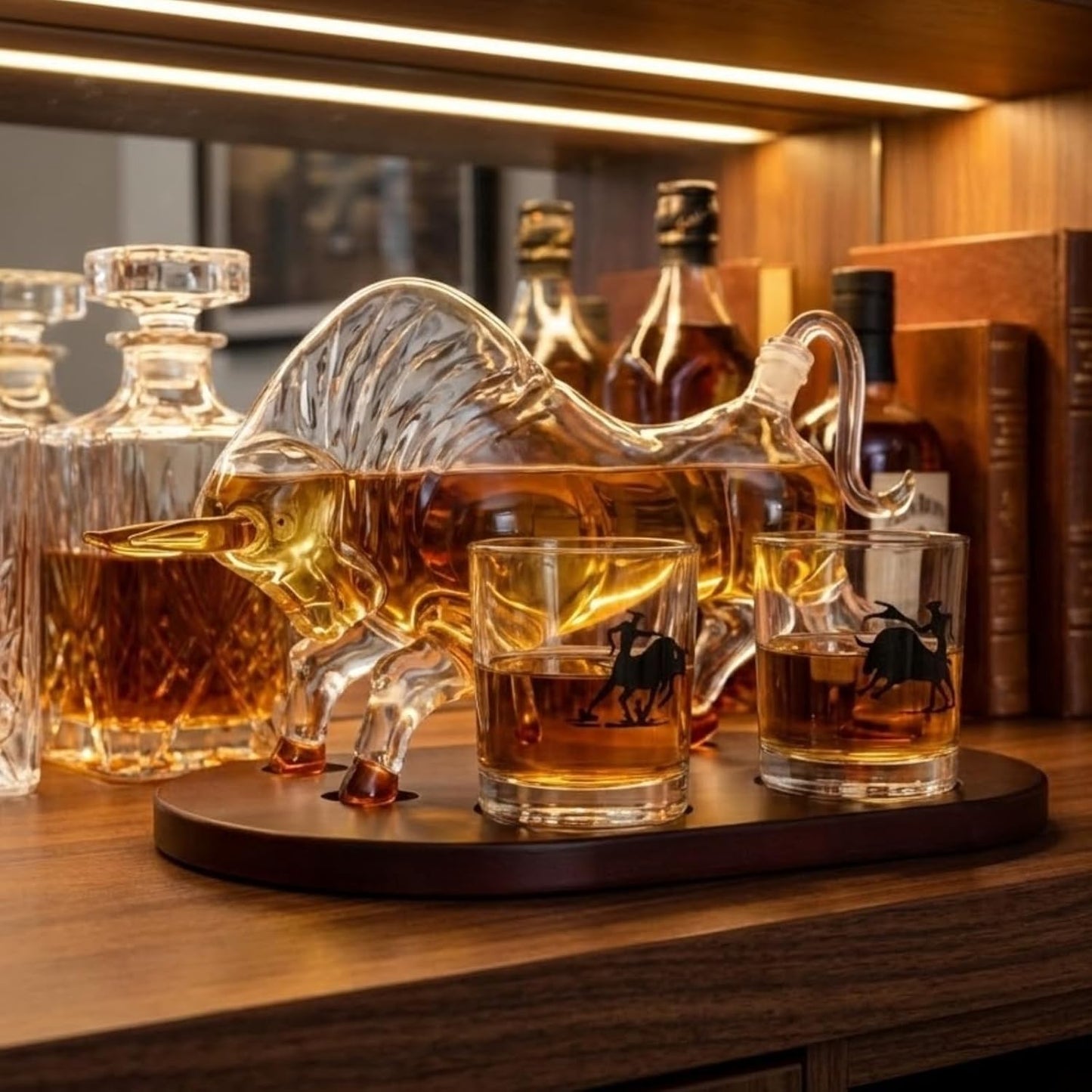 Western Cowboy & El Matador Bull Whiskey Decanter Set