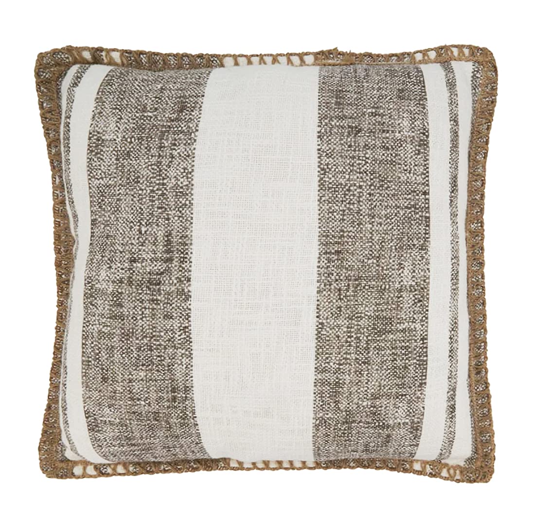 Fennco Styles Striped Whipstitch Cotton Jute Decorative Throw Pillow 18" W x 18" L - Woven Cushion for Home, Couch, Office, Bedroom and Living Room Décor