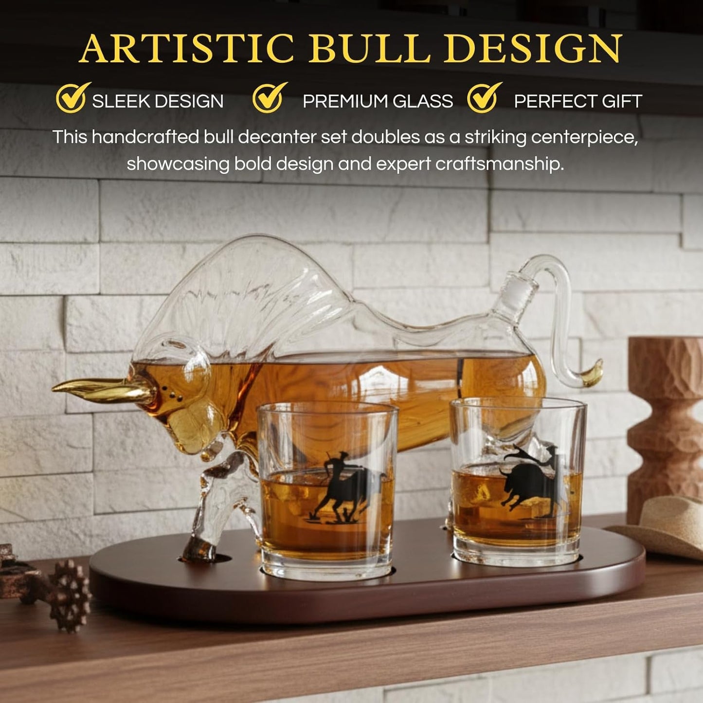 Western Cowboy & El Matador Bull Whiskey Decanter Set