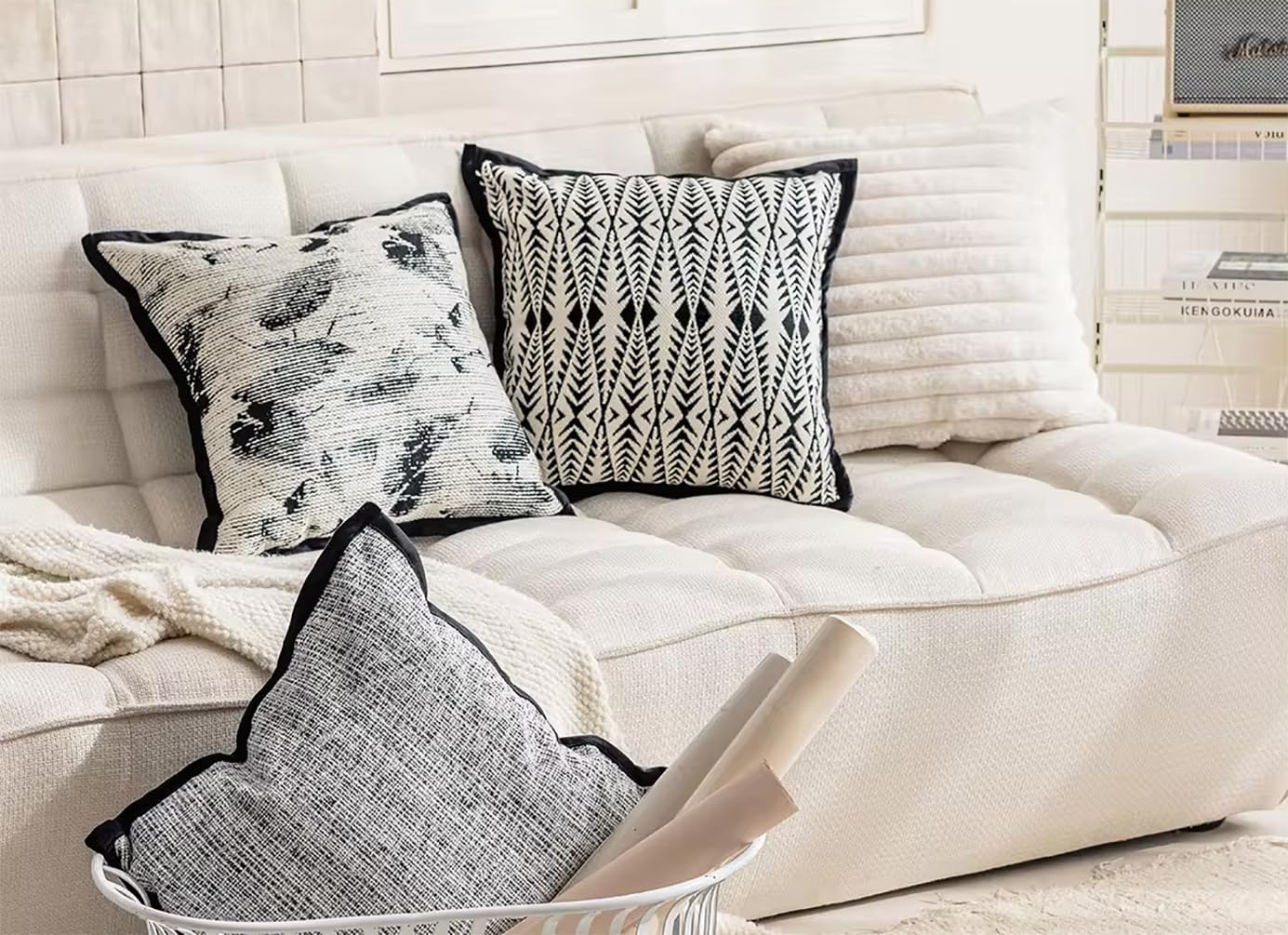 Fennco Styles Jacquard Moroccan Diamond Decorative Filled Throw Pillow 18" W X 18" L - Black Woven Soft Cushion for Home, Couch, Bedroom, Living Room and Office Décor