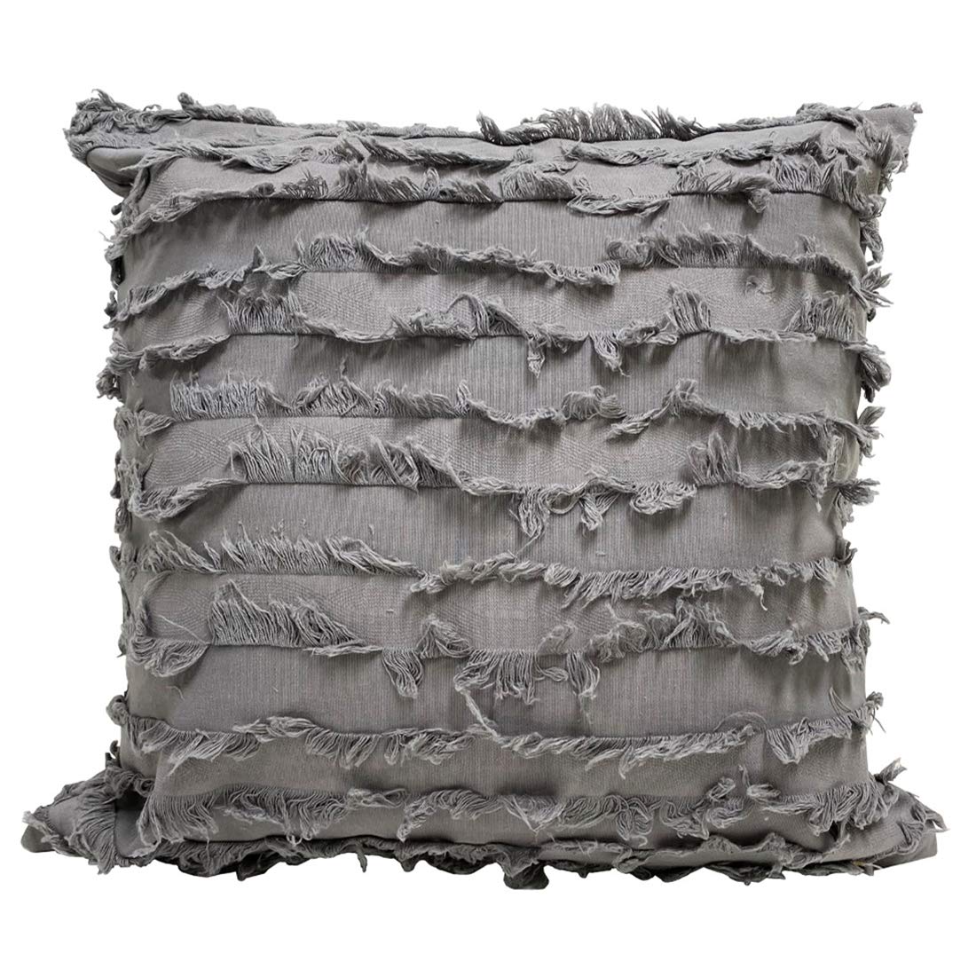 Fennco Styles Modern Fringe Stripe Cotton Decorative Throw Pillow Cover 17" W x 17" L - Cotton Cushion Case for Home, Farmhouse, Couch, Living Room, Bedroom and Office Décor
