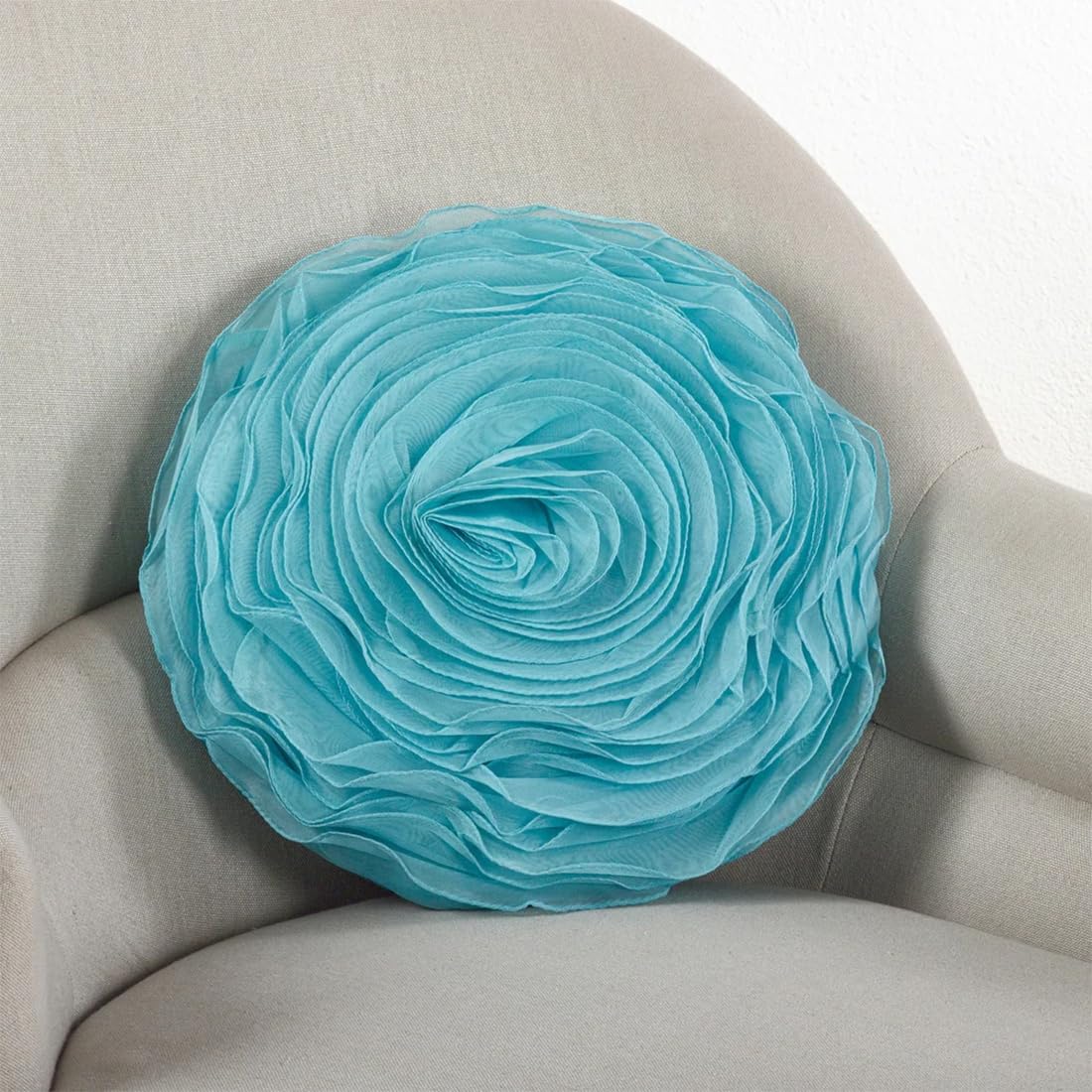 Fennco Styles Hayley Rose Chiffon Flower Decorative Filled Throw Pillow 13-Inch Round