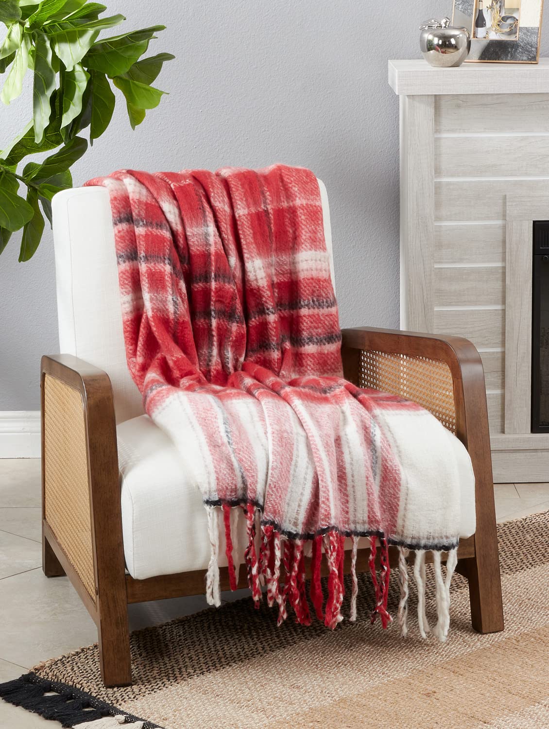 Fennco Styles Classic Plaid Tassel Throw Blanket 50" W x 60" L - Red Soft Blanket for Bed, Couch, Sofa, Home Décor, Ideas