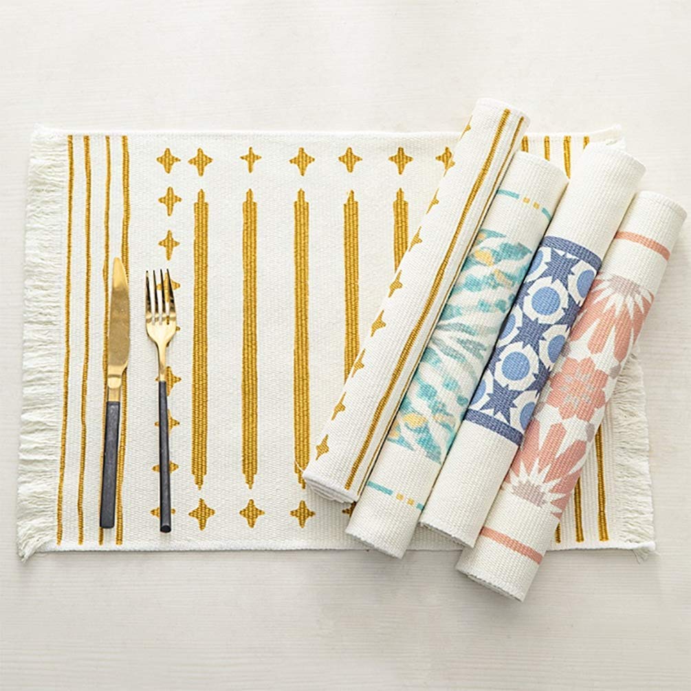 Fennco Styles Diamond Print Braided Cotton Placemats 14" W x 19" L, Set of 4