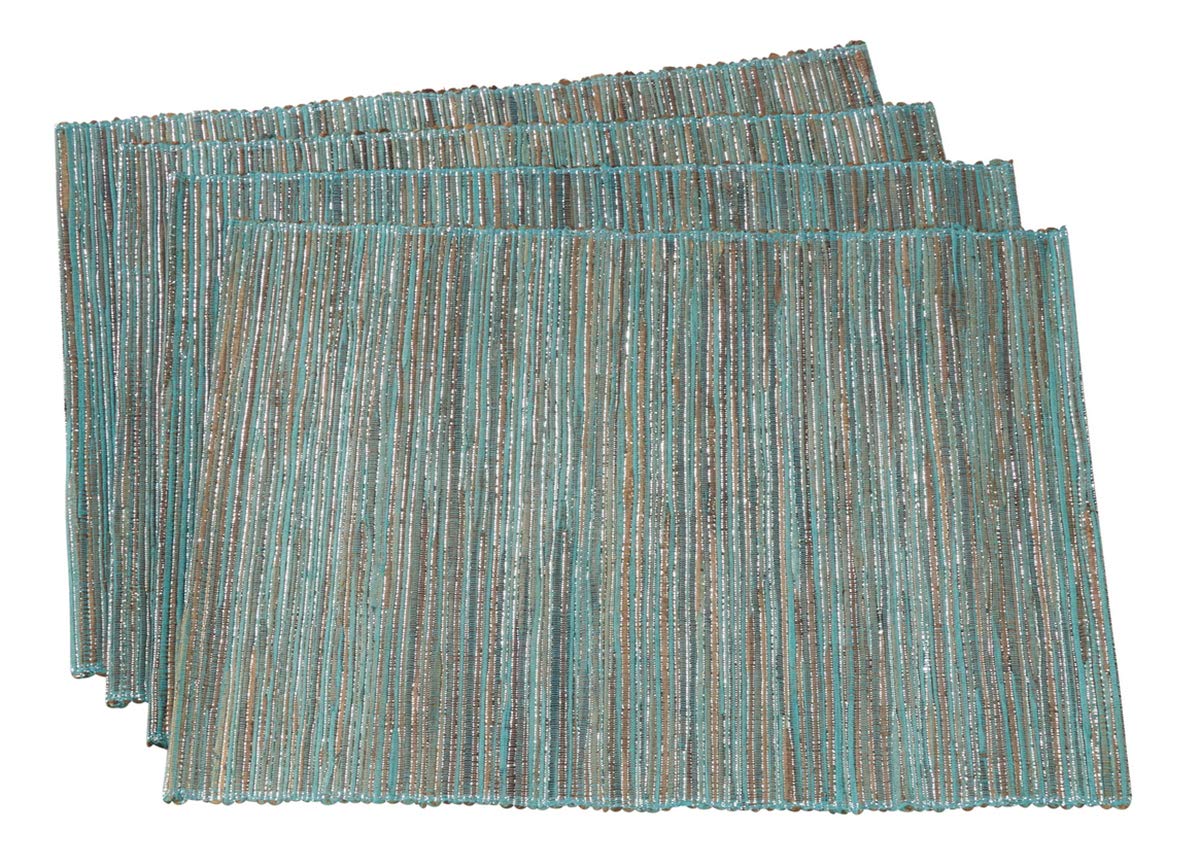 Fennco Styles Shimmering Woven Nubby Texture Water Hyacinth 14 x 20 Inch Table Placemats, Set of 4 - Turquoise Table Mats for Home Decor, Dining Table, Holidays, Home Decor, Special Events