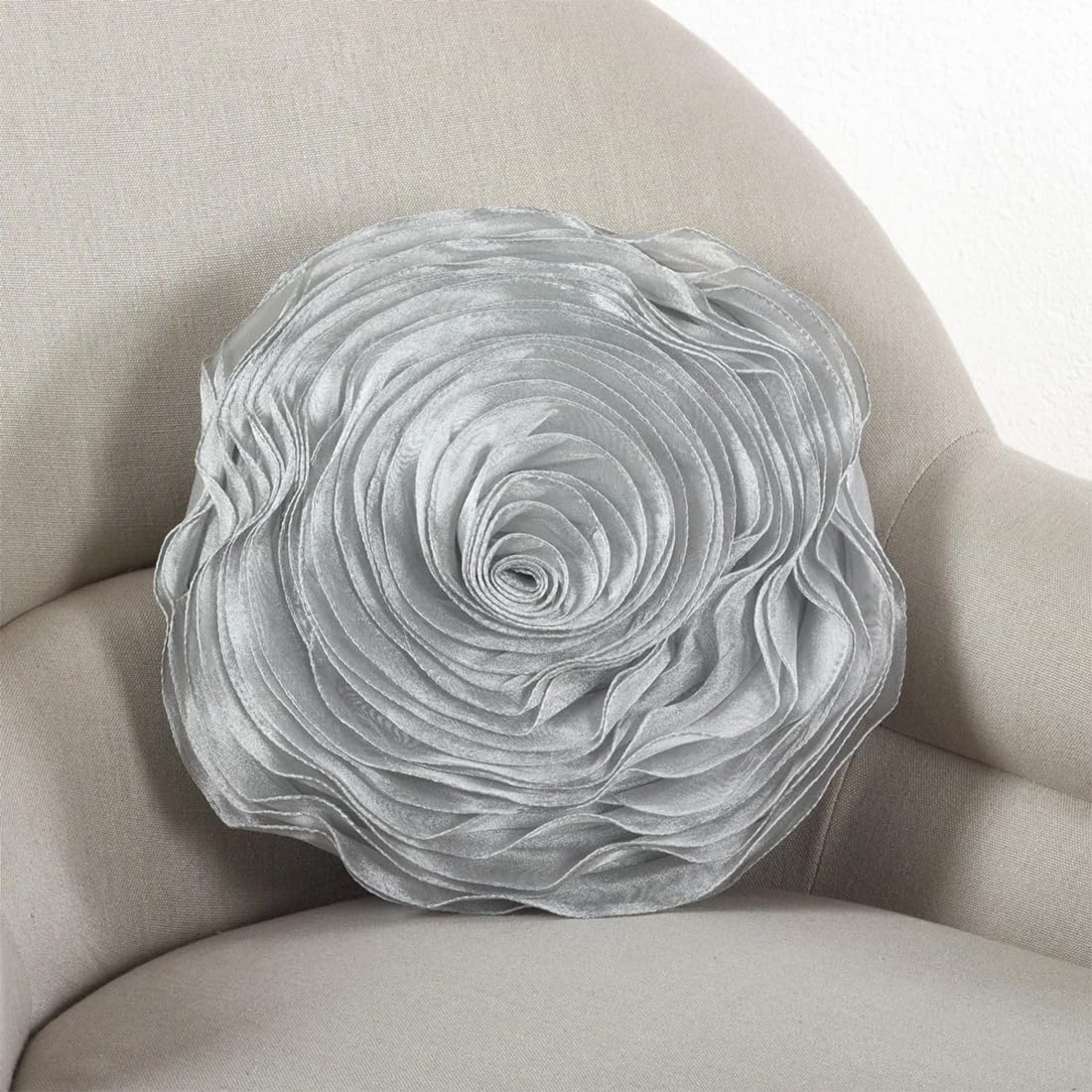 Fennco Styles Hayley Rose Chiffon Flower Decorative Filled Throw Pillow 13-Inch Round