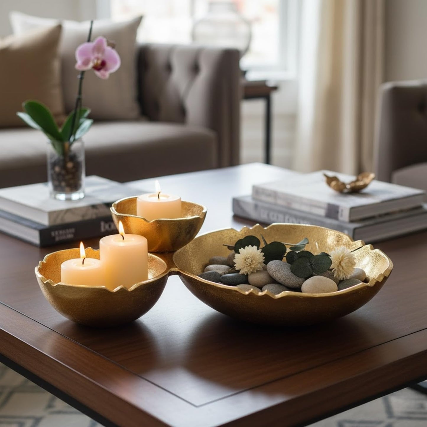 3 Cluster Decorative Bowls Bright Gold Brass Snack Tray Bowl Chip
