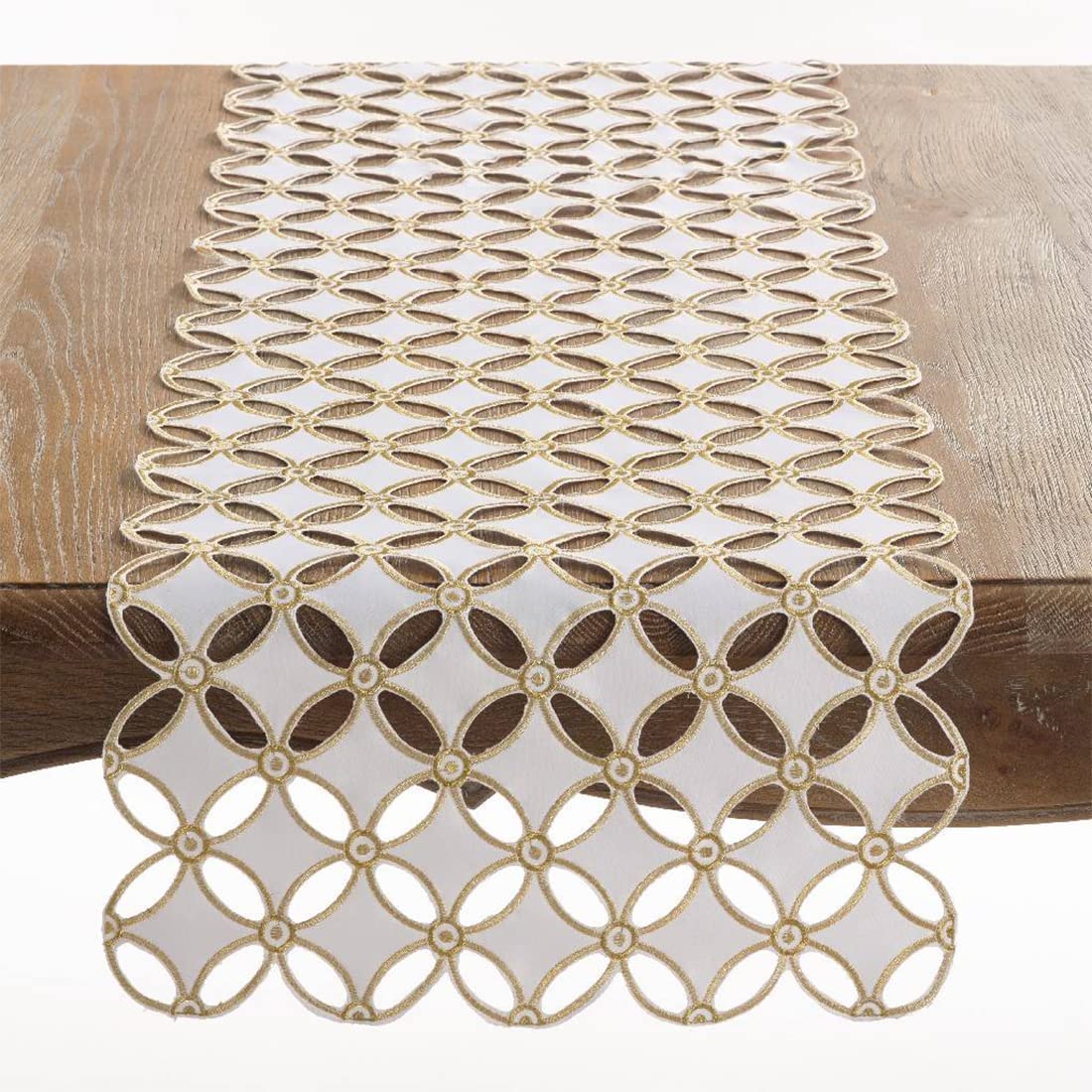 Fennco Styles Buche De Noel Collection Cutwork Design Tablecloth 67 x 67 Inch - Gold Table Cloth for Holiday, Banquets, Family Dinner and Special Events