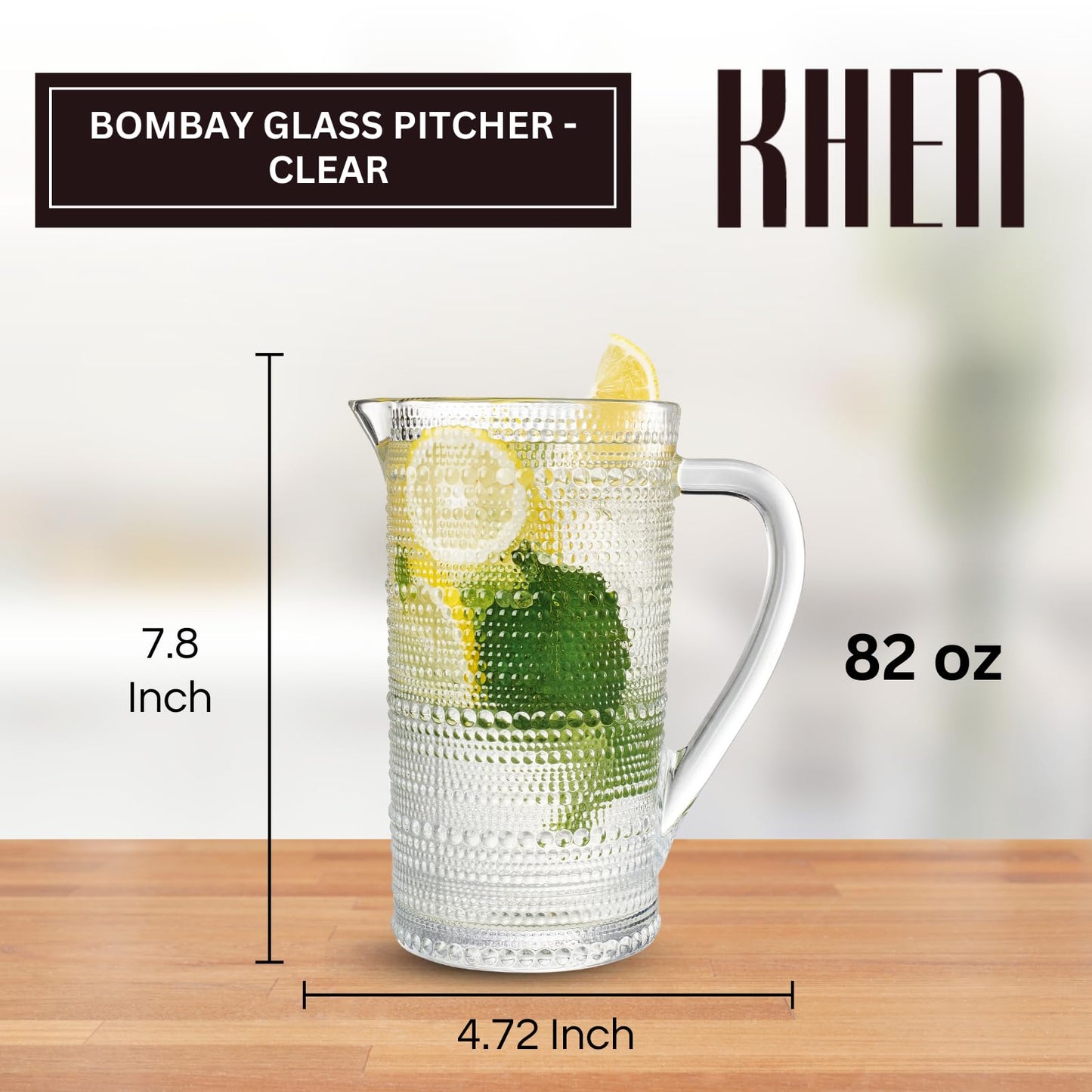 Bombay Hobnail Glass Pitcher for Juice and Lemonade | 32 oz