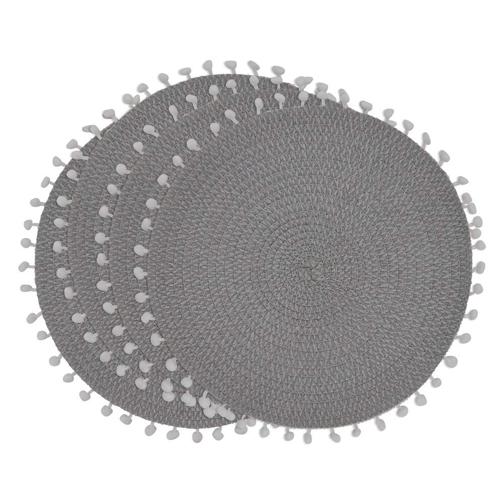 Fennco Styles Pom Pom Textured Placemats 15 Inches Round, Set of 4 – Modern Traycloth Table Mats for Home, Dining Room Décor, Banquets, Indoor & Outdoor and Special Events