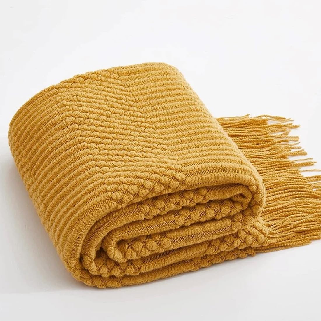 Fennco Styles Striped Knit Solid Fringe Throw Blanket 50" W x 60" L - Navy Blue Soft Textured Light Weight Blanket for Sofa, Couch, Living Room and Bedroom Décor