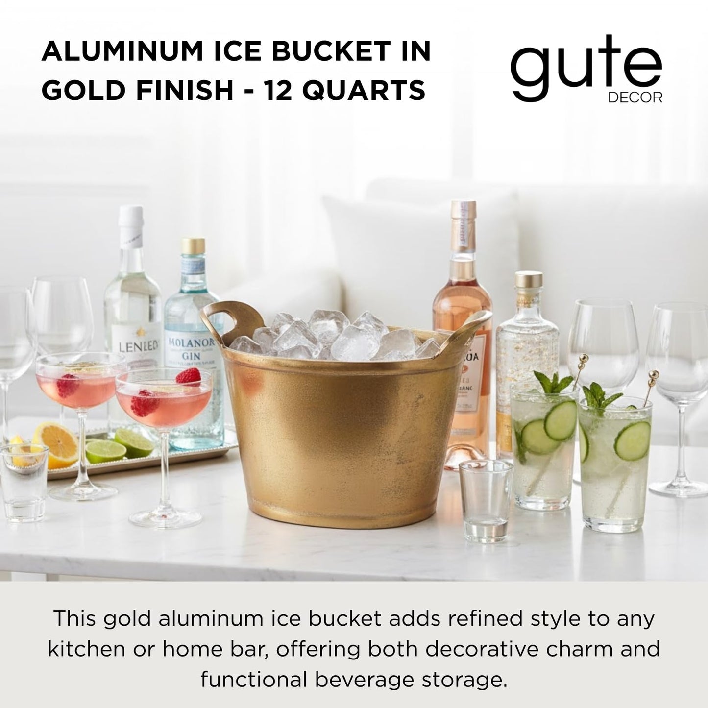 Solid Bronze Gold 12-Quart Double-Walled Insulated Ice Bucket & Champagne Cooler (13.4" x 9.45")