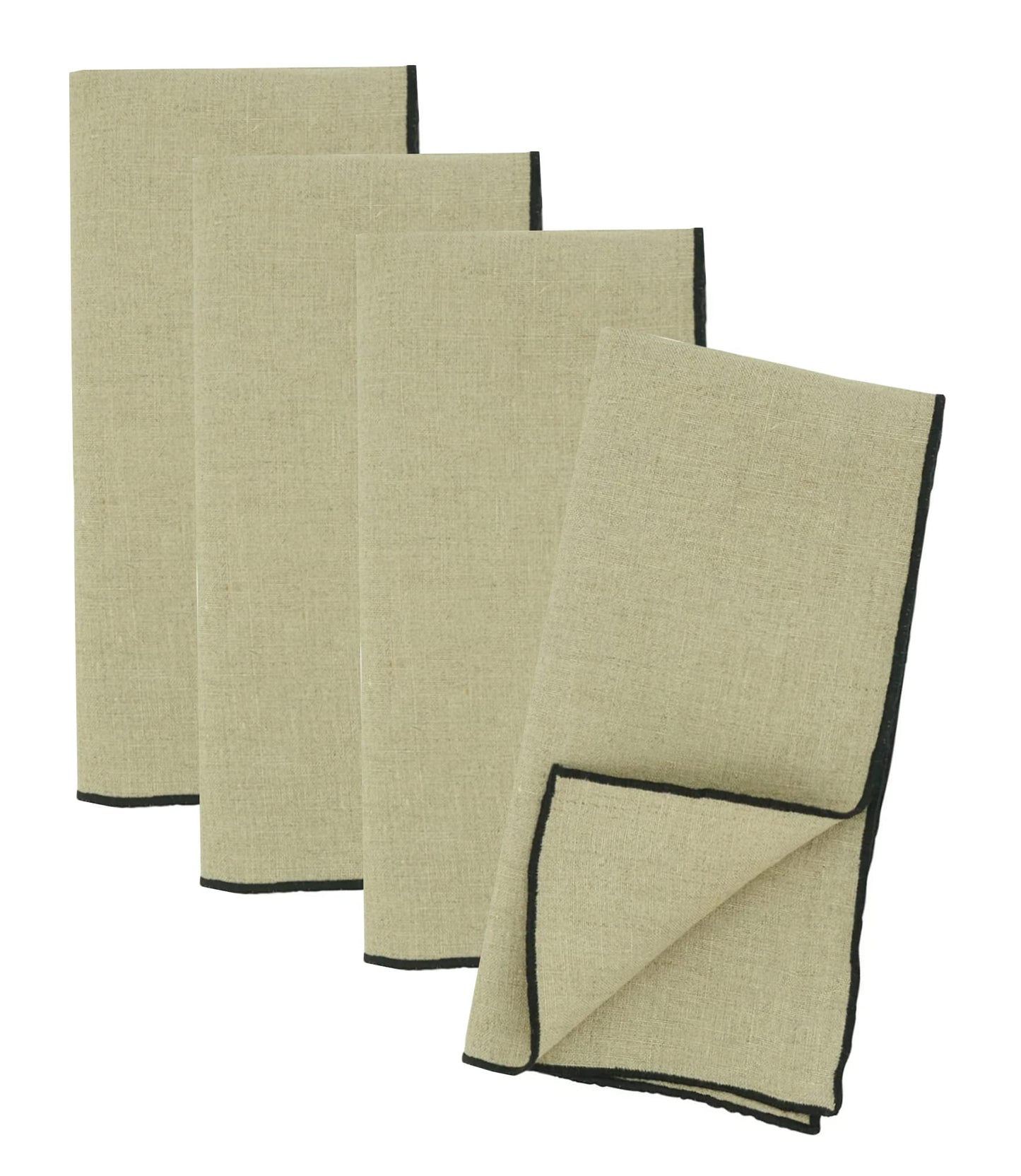 Fennco Styles Amelia Collection Classic Stonewashed Border Stitch 100% Pure Linen 20 x 20 Inch Cloth Napkins – Natural Dinner Napkins for Banquet, Wedding, Special Events and Home Décor