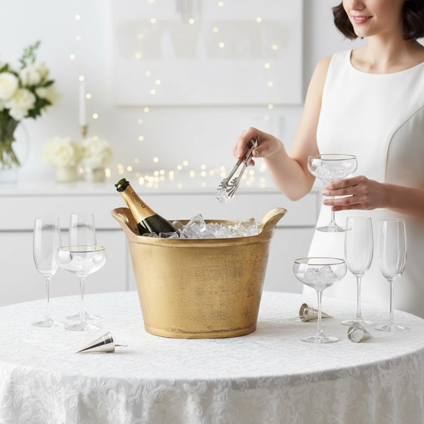 Solid Bronze Gold 12-Quart Double-Walled Insulated Ice Bucket & Champagne Cooler (13.4" x 9.45")